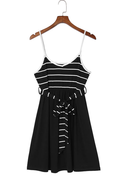 Stripe Colorblock Sleeveless Belted Dress