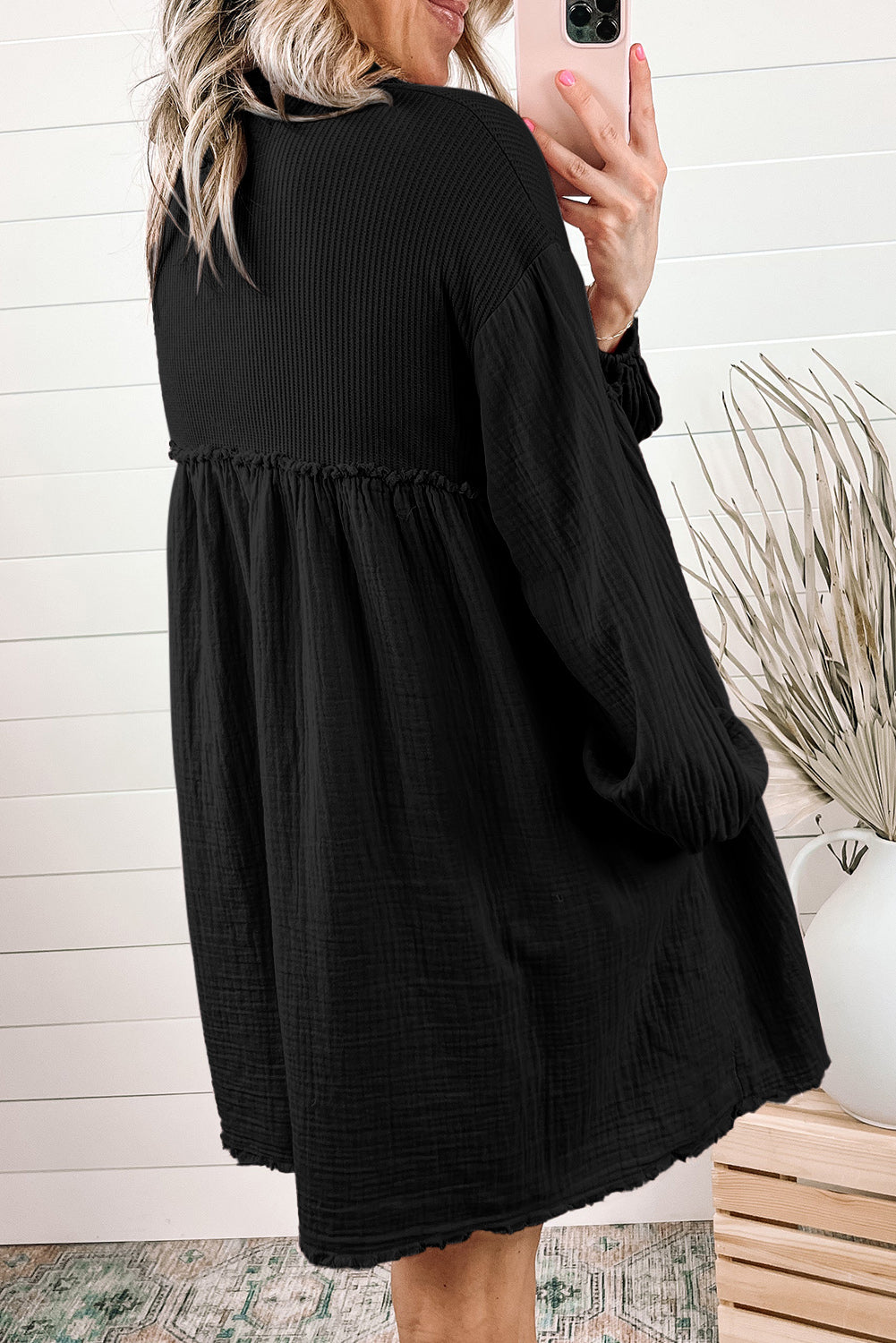 Gauze Puff Sleeve Shirt Dress