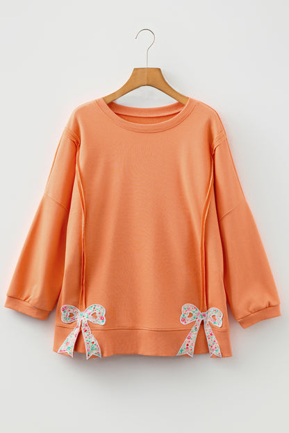 Floral Bow Tie Patch Reverse Seam Sweatshirt