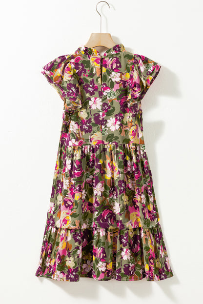 Floral Ruched Flutter Sleeve Dress