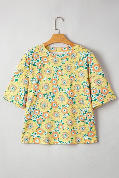 Flower Drop Shoulder Short Sleeve T-Shirt