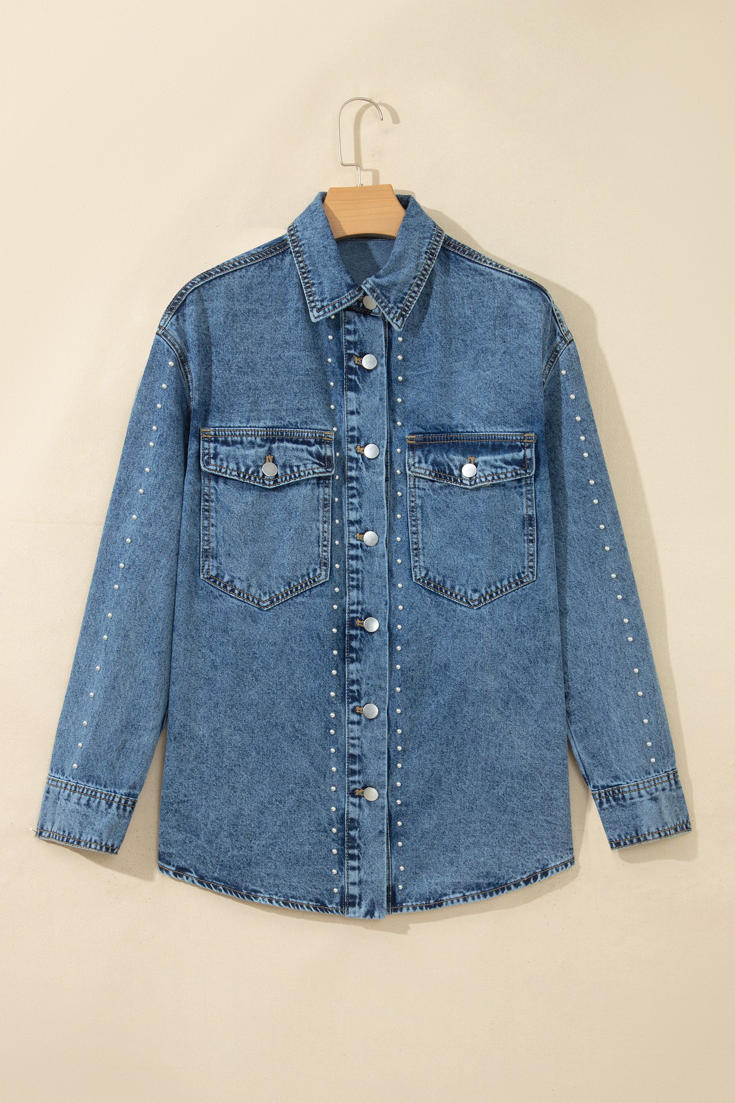 Western Studded Denim Buttoned Chest Pocket Jacket