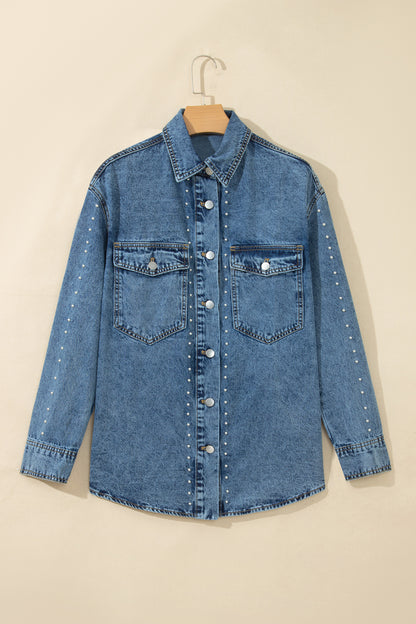 Western Studded Denim Buttoned Chest Pocket Jacket