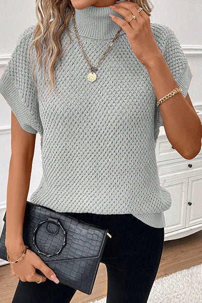 Turtleneck Textured Short Sleeve Sweater