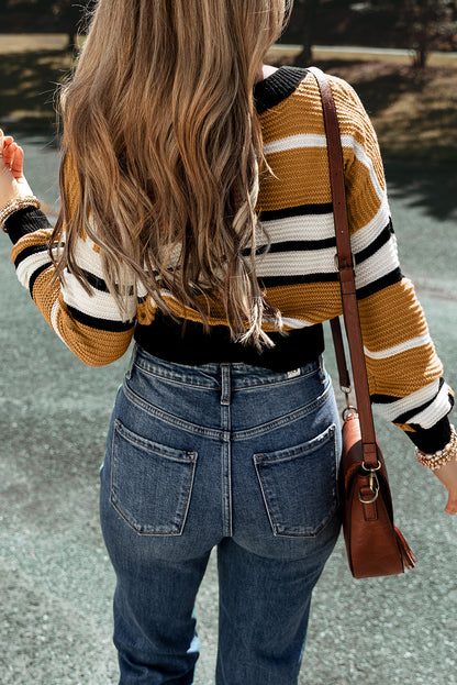 Stripe Cropped V-Neck Sweater