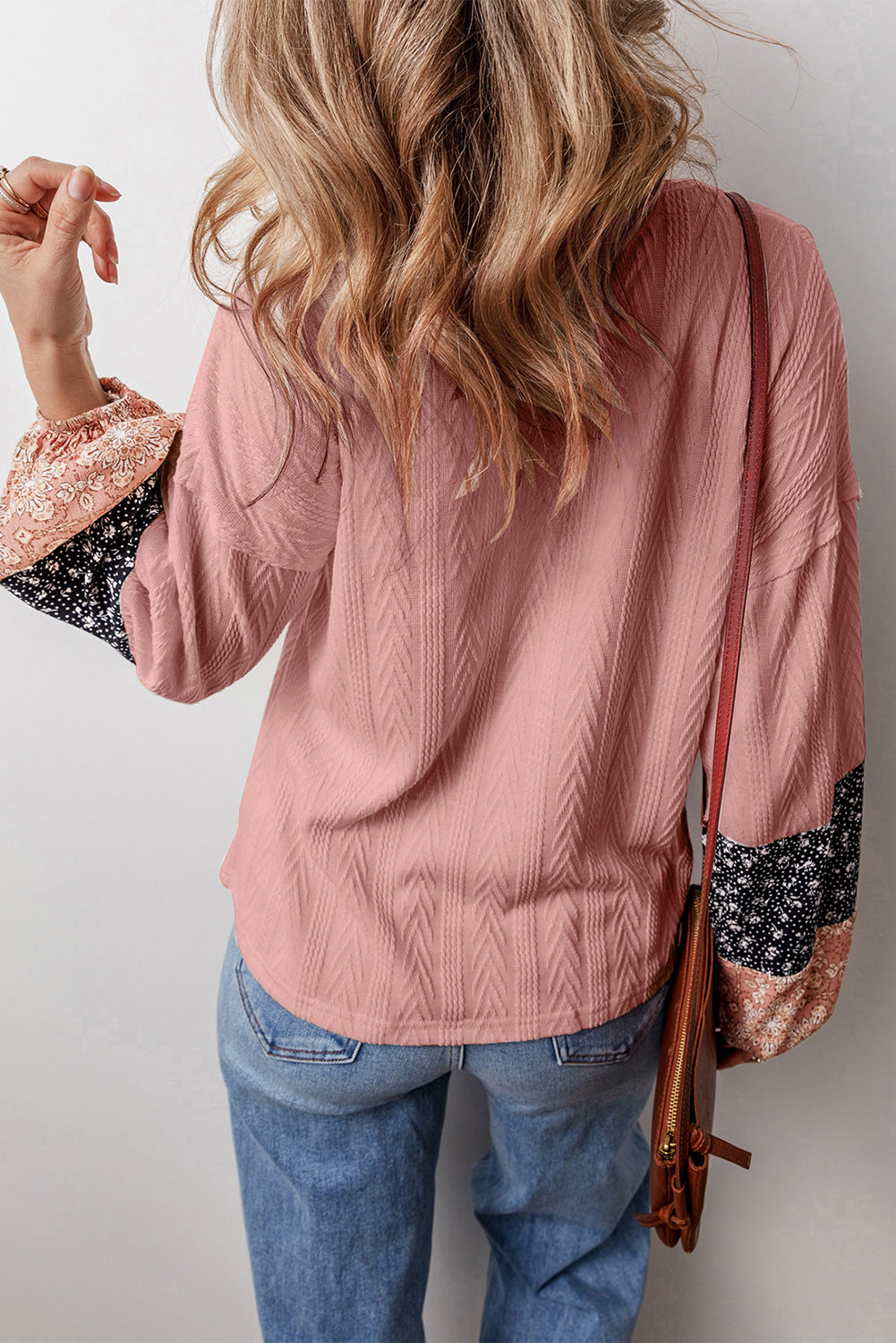 Floral Colorblock Textured V-Neck Blouse