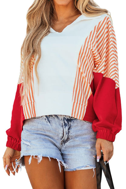 Stripe Colorblock V-Neck Oversized Sweatshirt