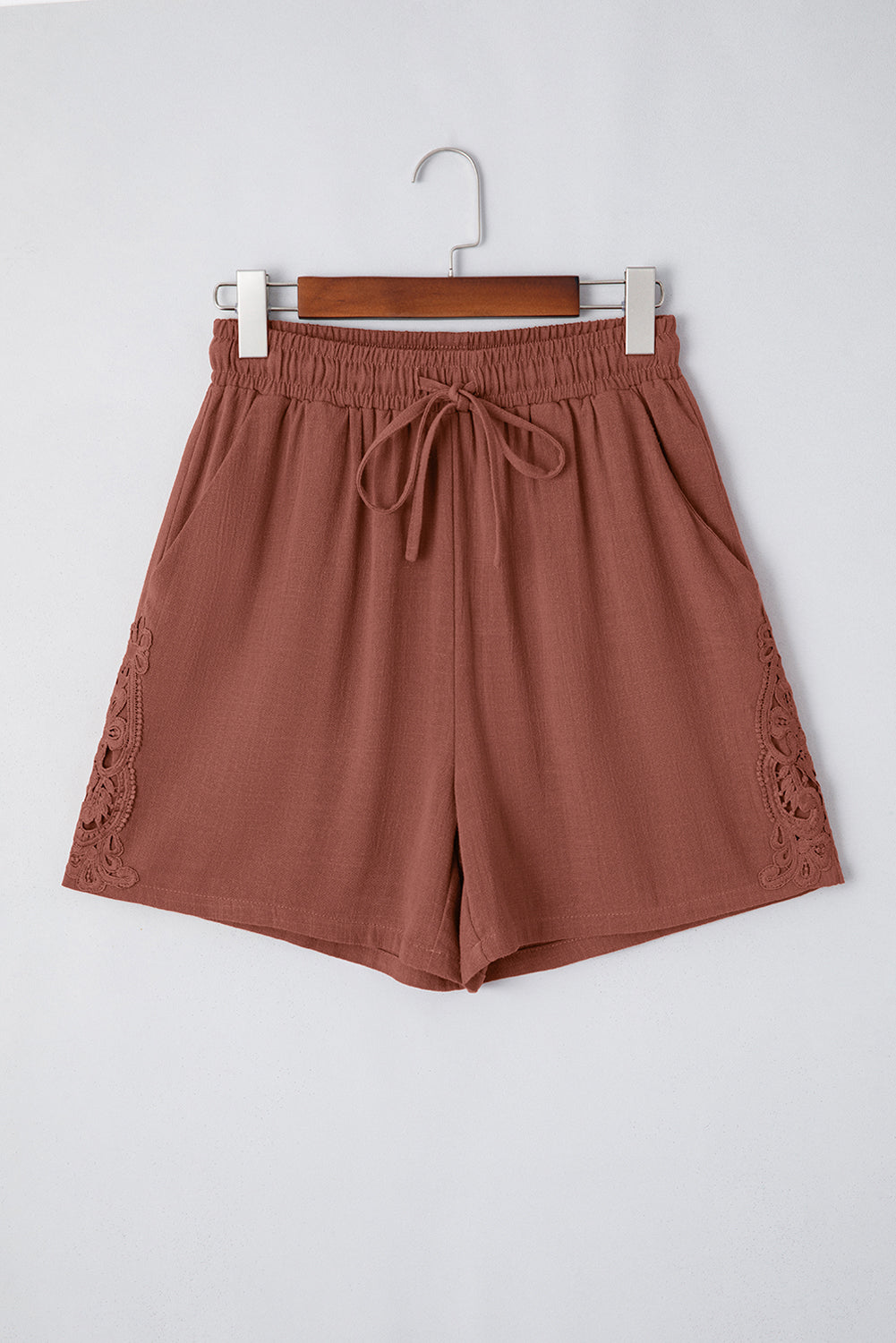 Lace Patchwork Drawstring High Waist Shorts