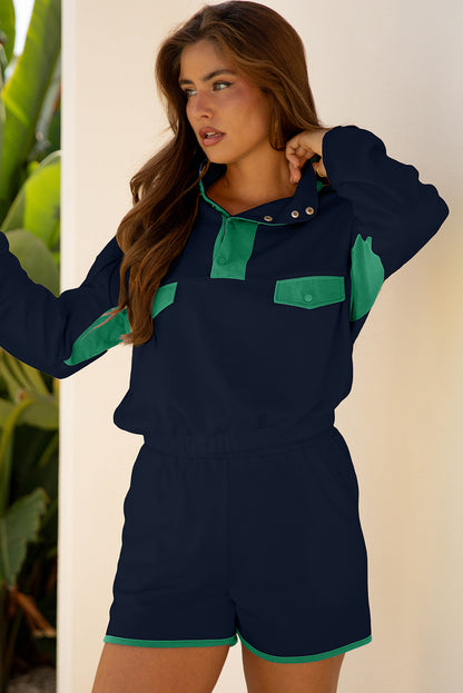 Colorblock Patchwork Pullover and Shorts Set