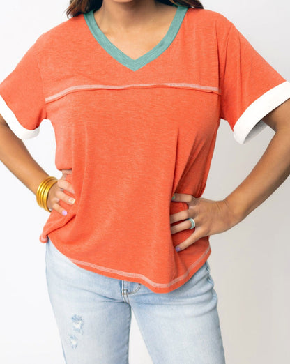 Contrast Trim V-Neck T-Shirt