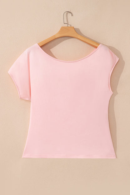 Plus Size Solid Asymmetric Neck Short Sleeve Blouse