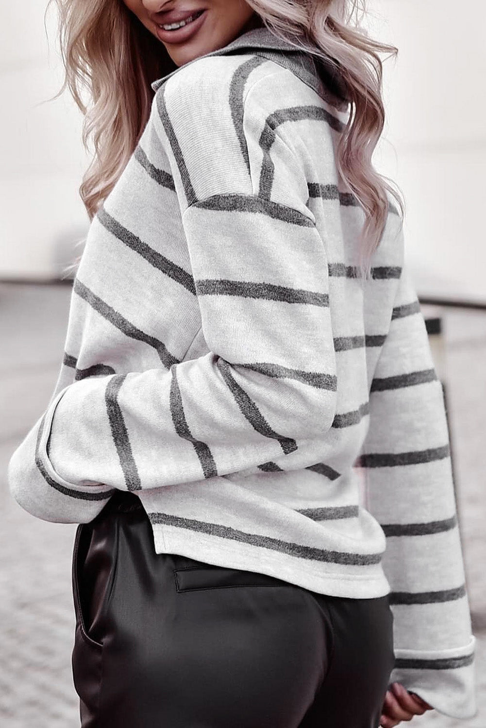 Stripe Long Sleeve Collared Top