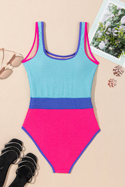 Colorblock Textured Patchwork One-Piece Swimsuit