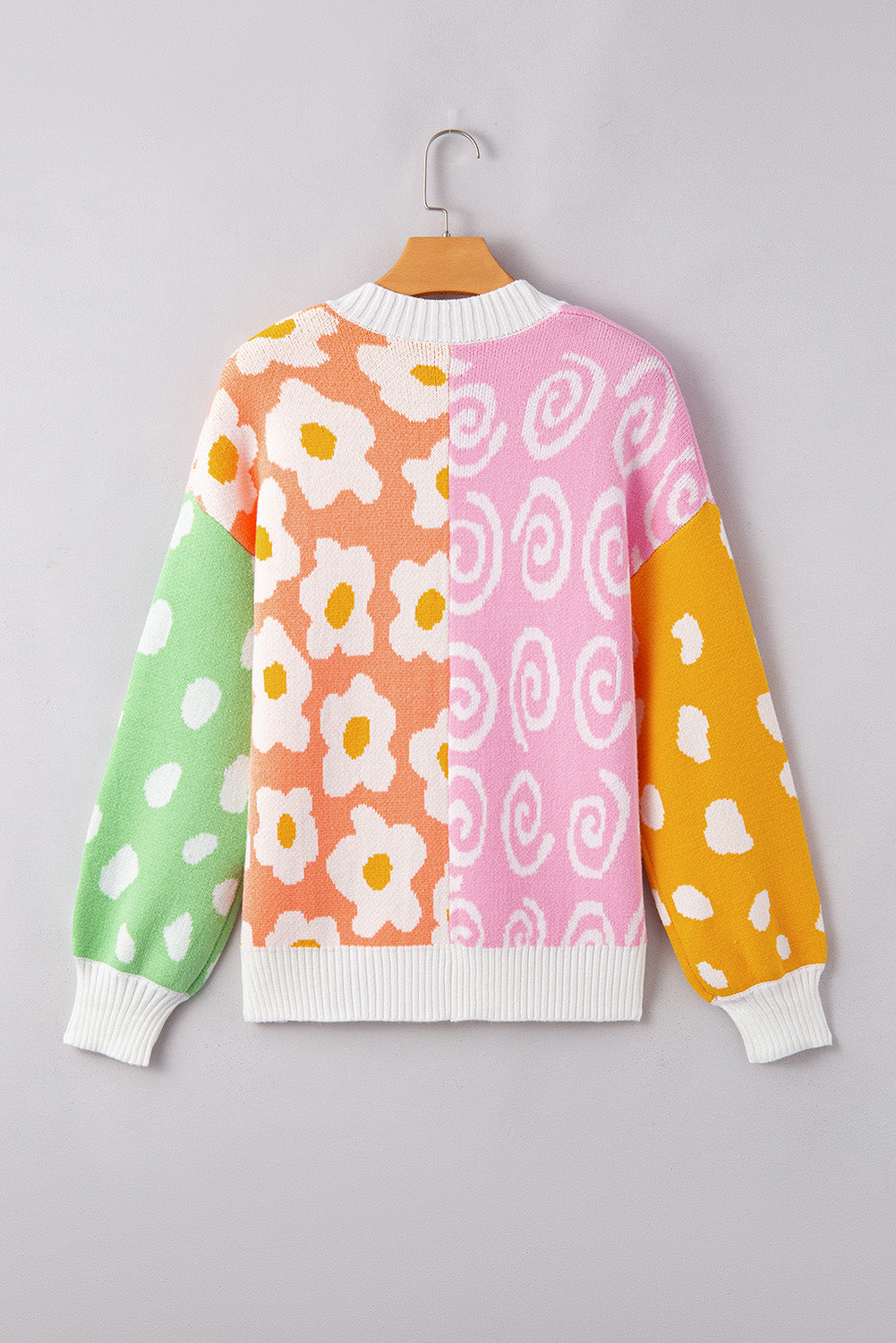 Floral Dotted Colorblock Open Front Cardigan