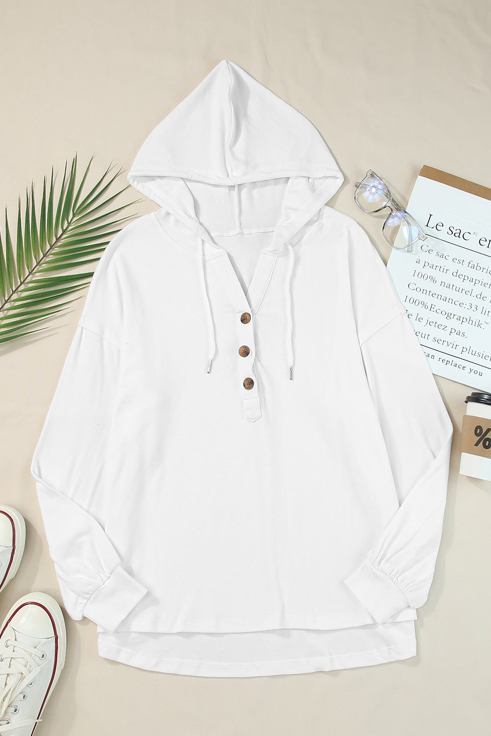 Half Buttoned High Low Hoodie