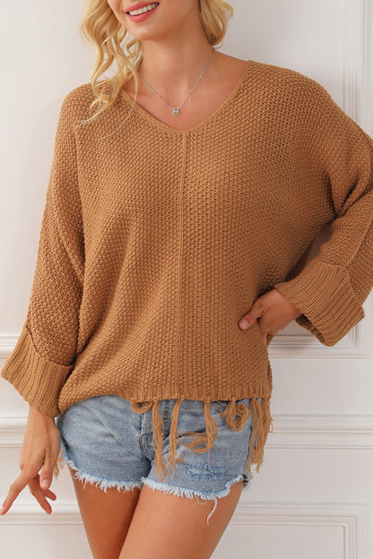 Tasseled Hem Loose Knit Sweater