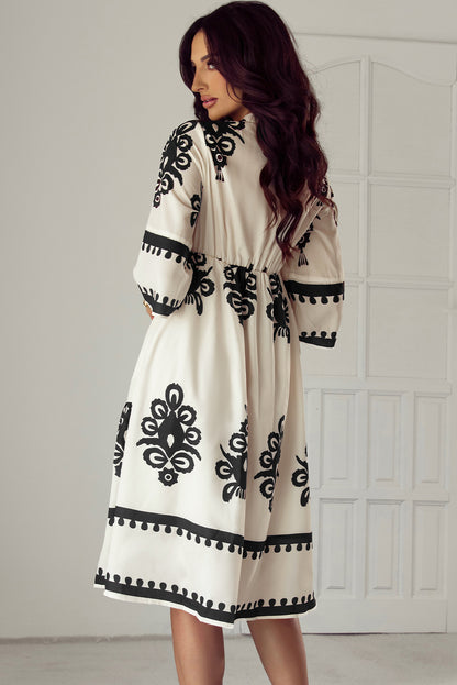 Western Geometric 3/4 Sleeve Midi Dress