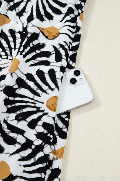 Abstract Floral V-Neck Long Sleeve Maxi Dress