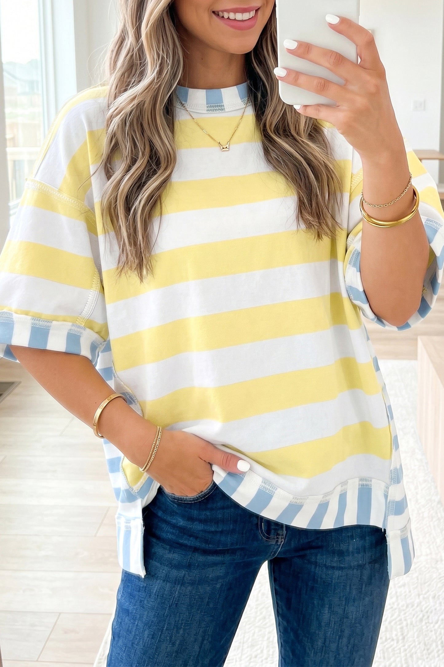 Stripe Patchwork Exposed Seam Oversized Top