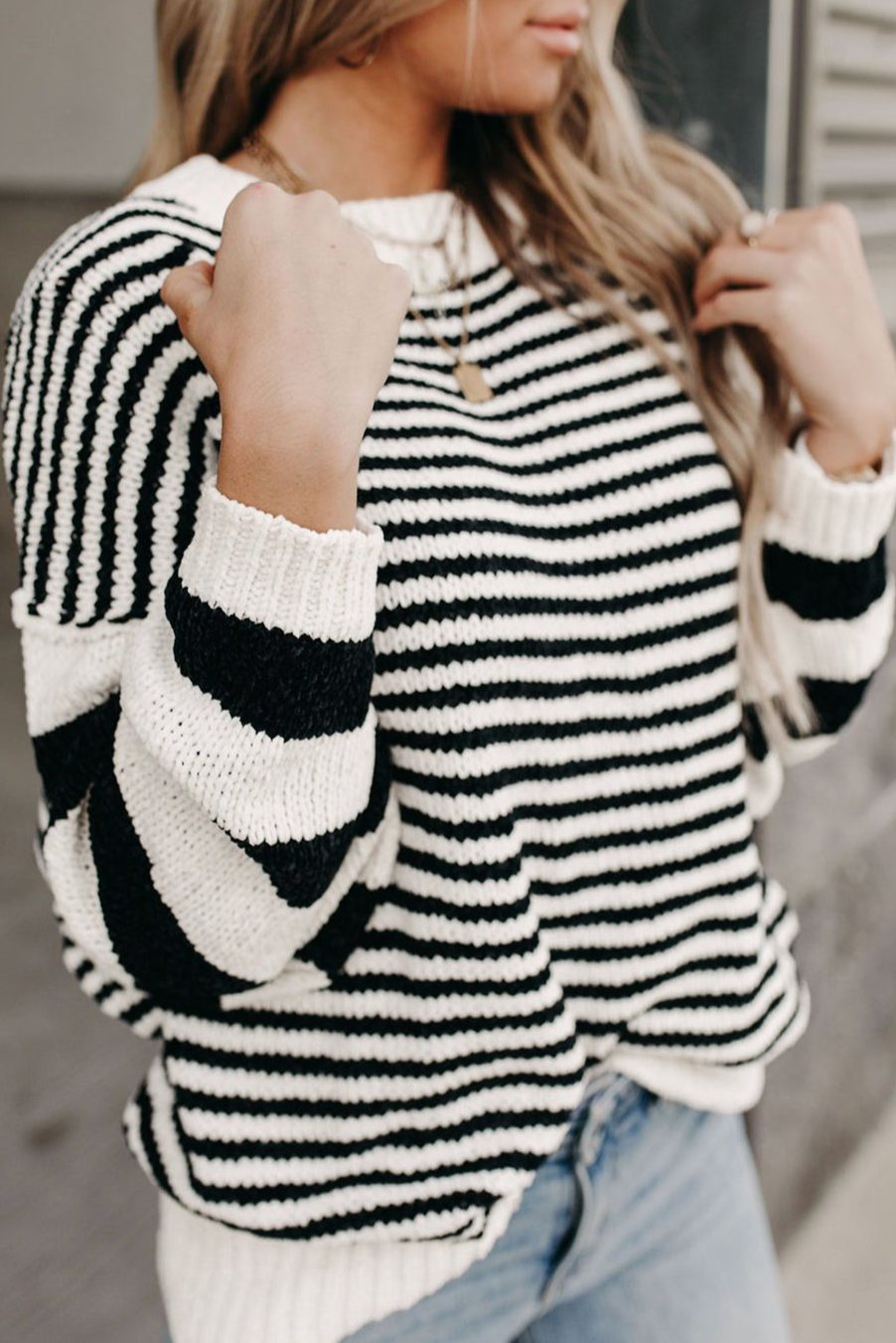 Stripe Drop Shoulder Knit Sweater