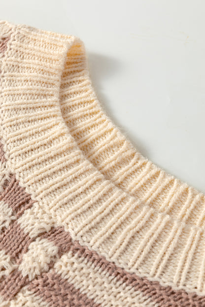 Stripe Checker Balloon Sleeve Sweater