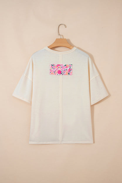Floral Patchwork Raw Seam Oversize Tee