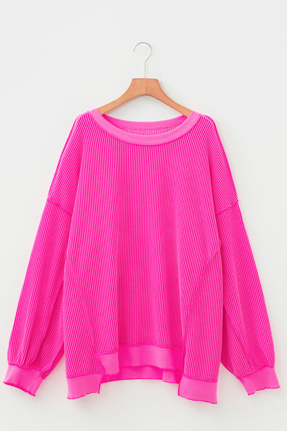 Plus Size Solid Corded Knit Drop Shoulder Top