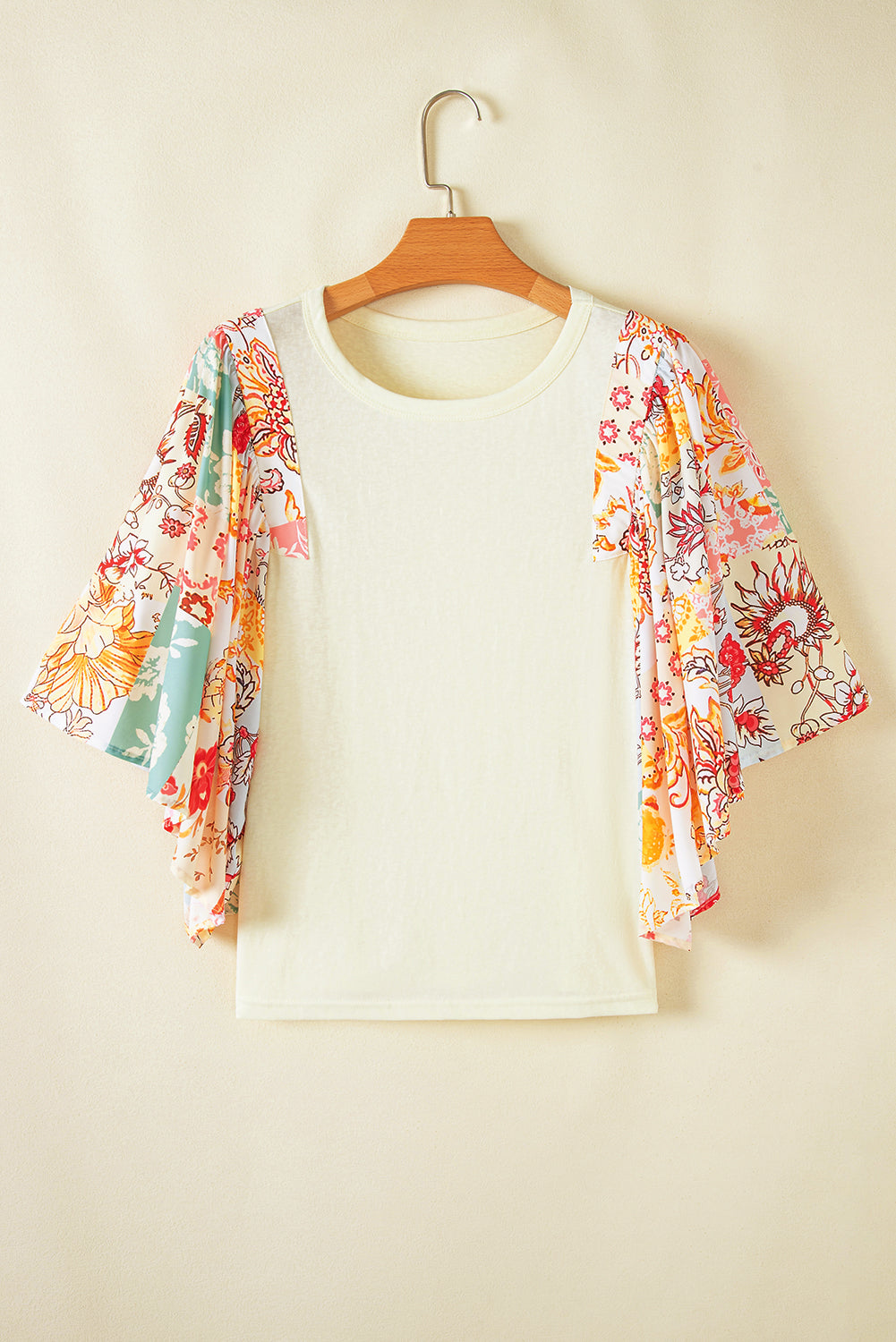 Floral Patchwork Batwing Sleeve Blouse