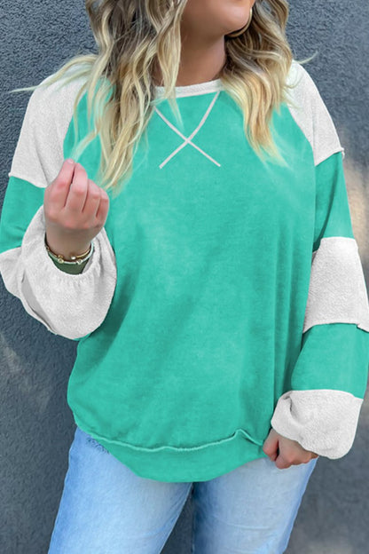 Colorblock Cross Seam Sweatshirt Plus Size