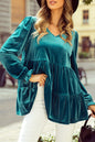 Velvet V-Neck Puff Sleeve Blouse