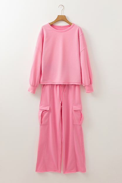 Solid Patchwork Top and Pants Set