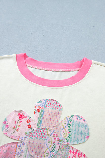 Plus Size Floral Patchwork Embroidered T-Shirt