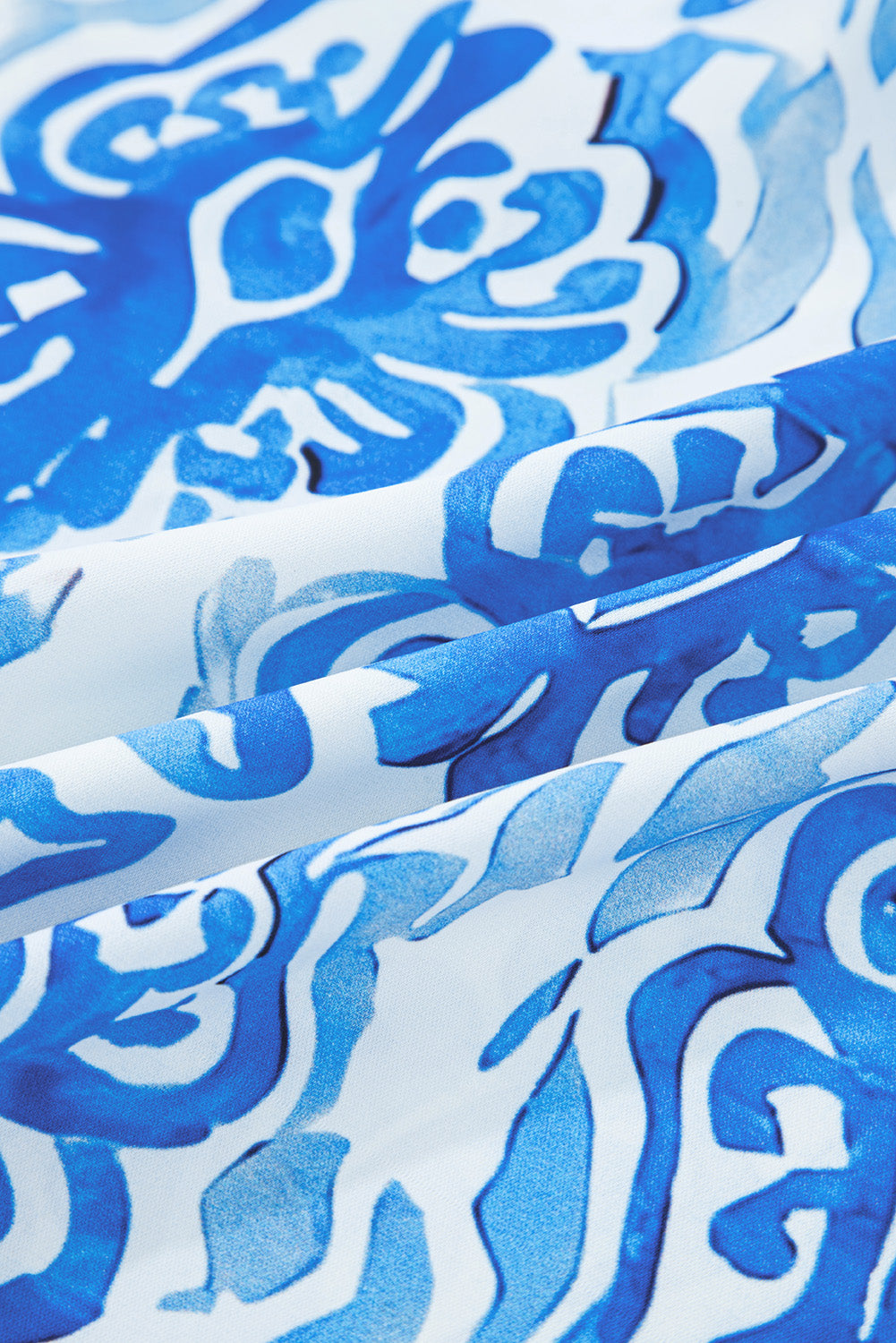 Abstract Tie-Neck Button- Up Puff Sleeve Shirt