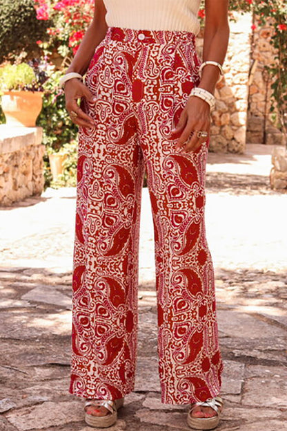 Paisley Buttoned High Waist Pants