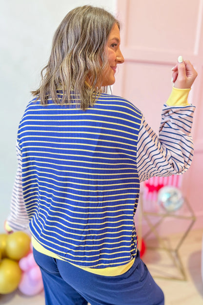 Stripe Colorblock Long Sleeve Crewneck Pullover Top