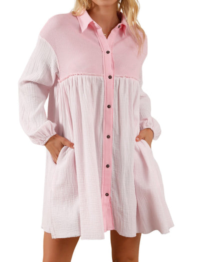 Gauze Puff Sleeve Shirt Dress