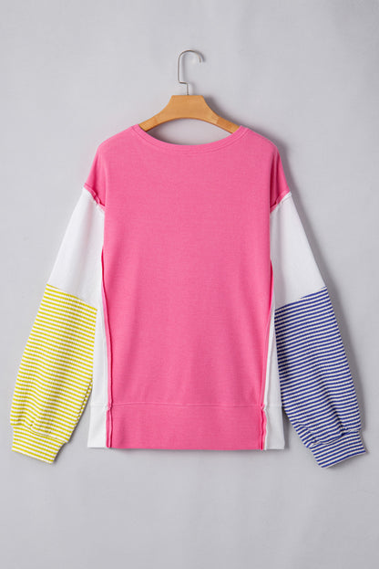 Plus Size Colorblock Stripe Puff Sleeve Top