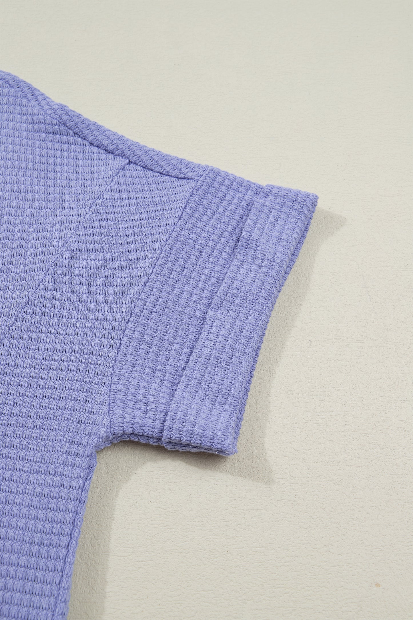 Solid Waffle Knit V-Neck Short Sleeve Top