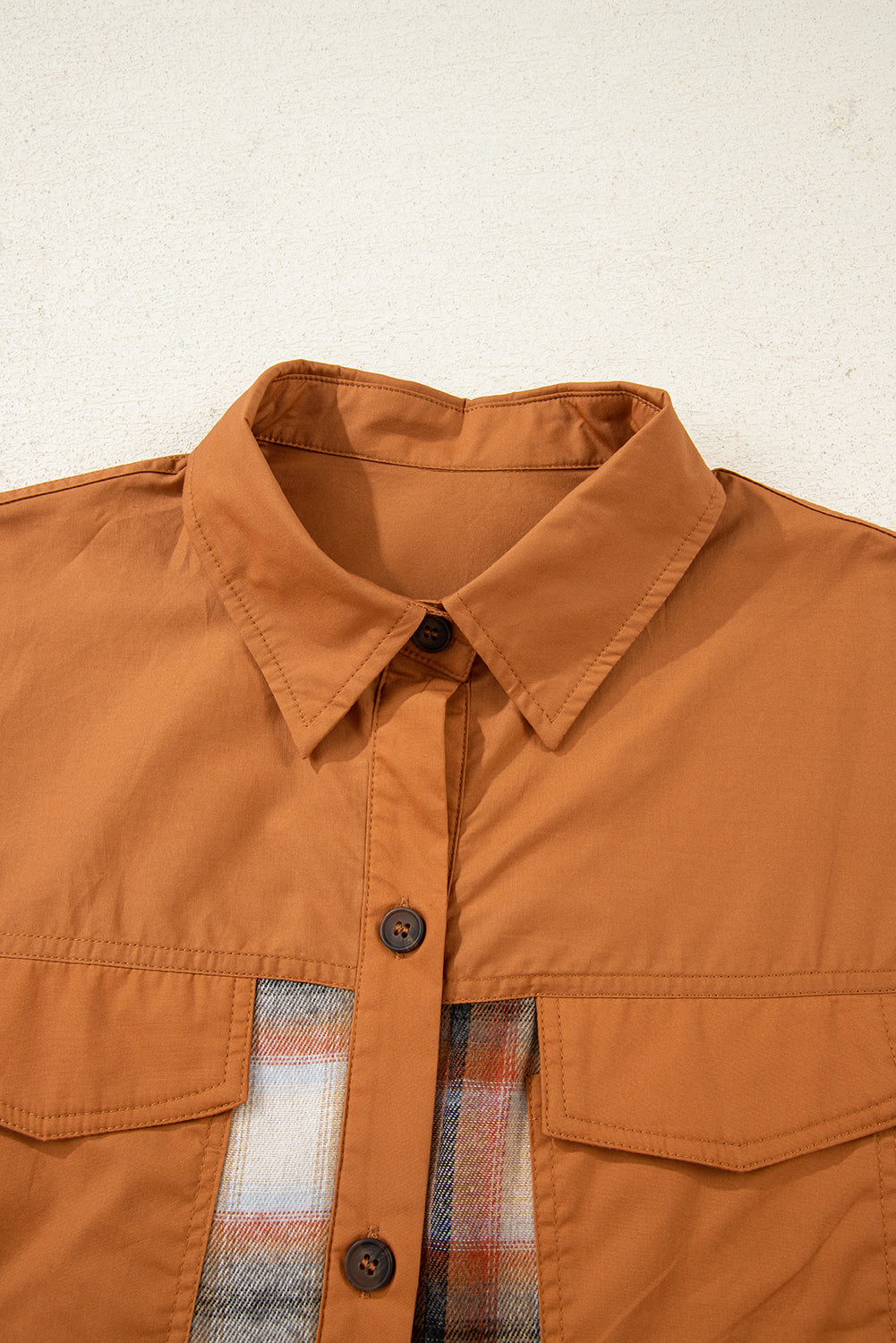 Plaid Patchwork Pocketed Ruffle Hem Shirt Dress