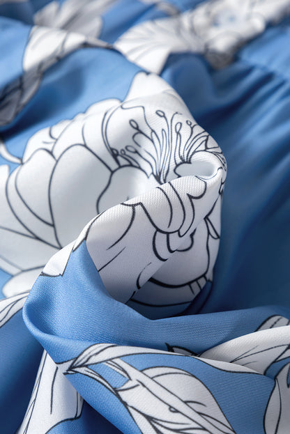 Floral Button-Front 3/4 Sleeve Ruffle Hem Dress