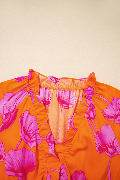 Floral Frilly Smocked V-Neck Maxi Dress