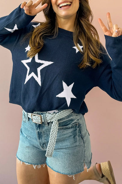 Star Knitted Drop Shoulder Sweater