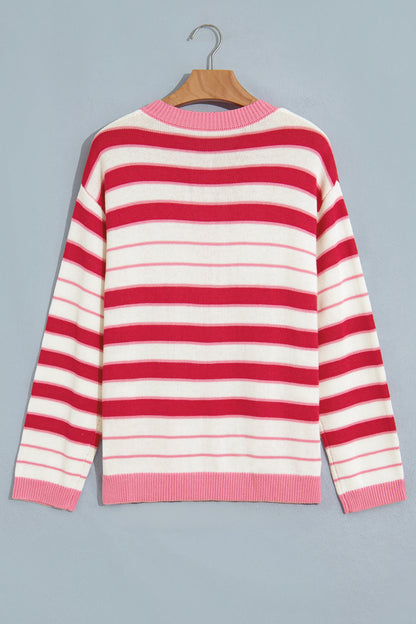 Stripe V-Neck Long Sleeve Button Front Cardigan