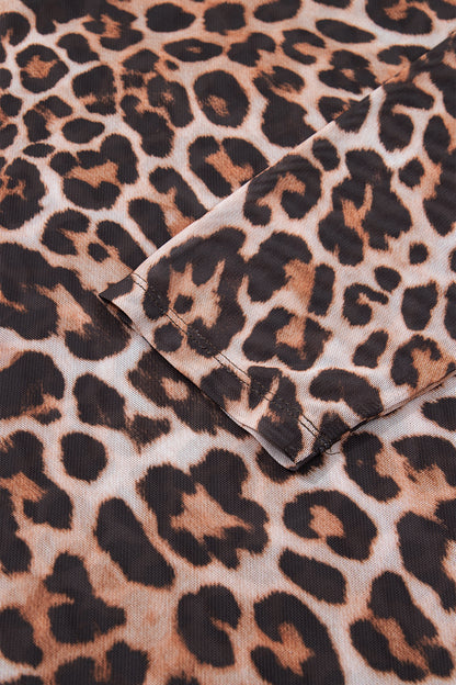 Plus Size Leopard Mesh Mock Neck Top