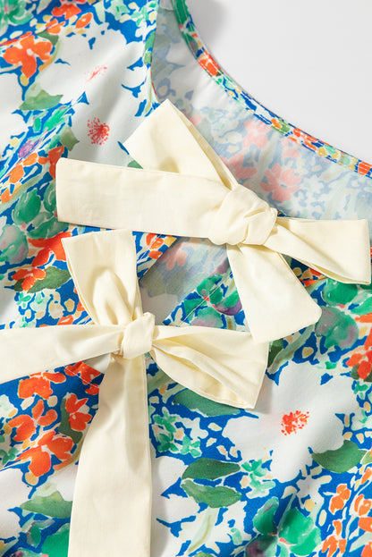 Floral Bow Tie Sleeveless Peplum Blouse