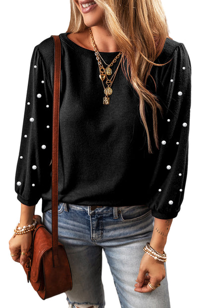 Pearl Beaded 3/4 Sleeve T-Shirt