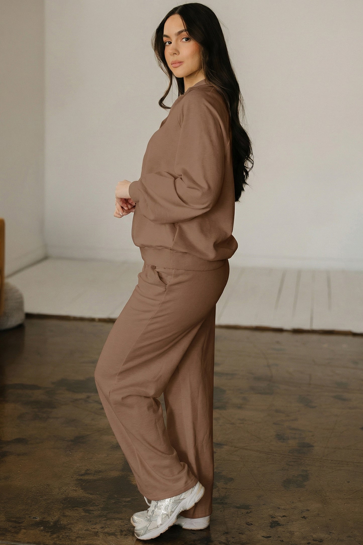 Solid V-Neck Pullover and Drawstring Sweatpants Set