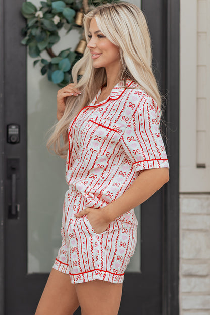 Bow Heart Top and Shorts Pajama Set