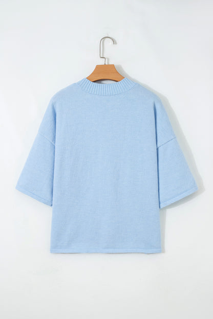 Solid 3/4 Sleeve Boxy Button-Down Cardigan