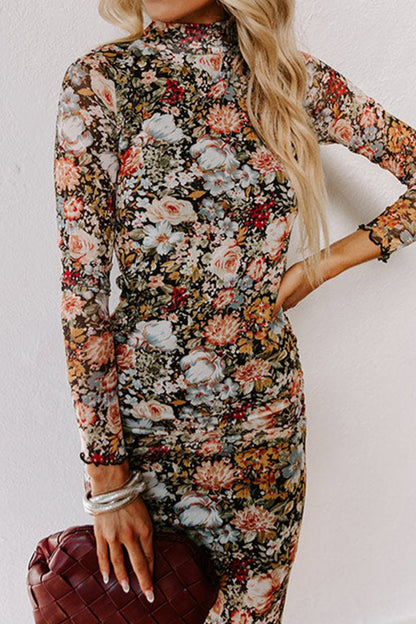 Floral Mock Neck Midi Dress